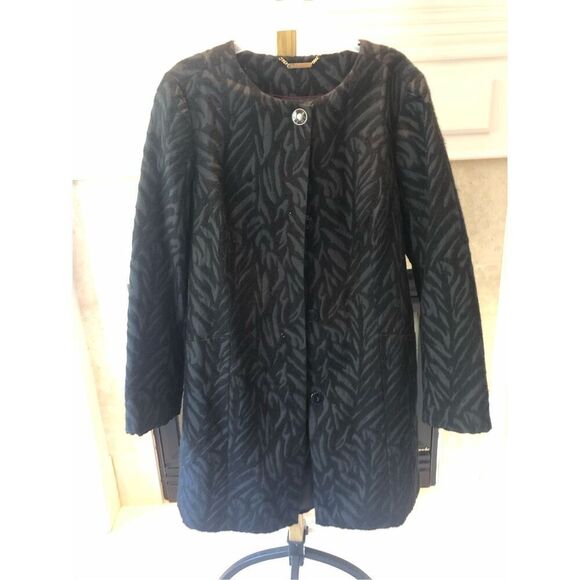 Dana Buchman Women’s Black Zebra Print Elegant Overcoat Size L - Picture 3 of 11